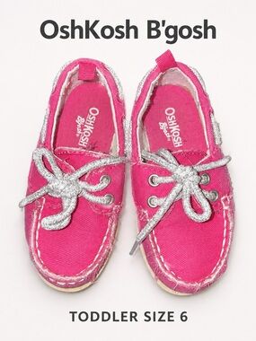 OshKosh B’gosh Toddler Girls Pink Canvas Boat Shoes Size 6 Glitter Laces